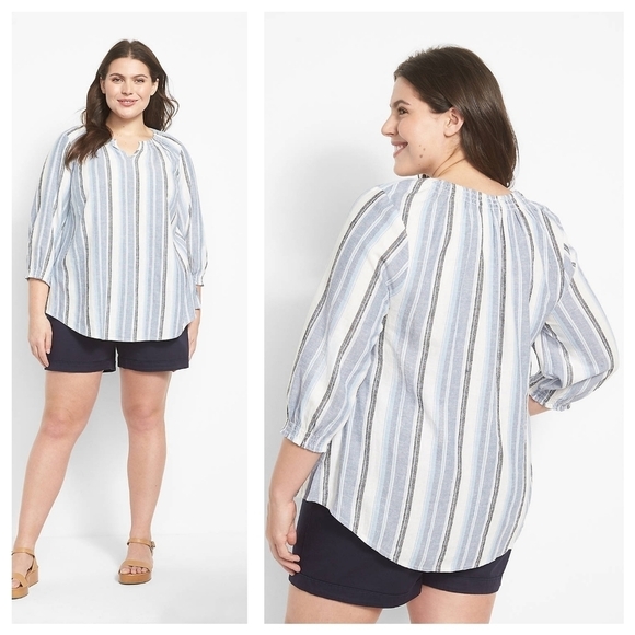 Lane Bryant Tops - NWT Lane Bryant Women Gray/White Striped Relaxed 3/4 Sleeve Scoop-neck Blouse 22